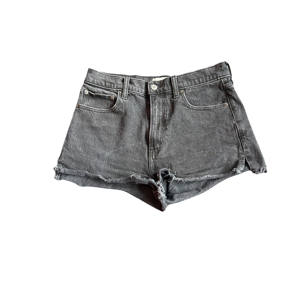 Abercrombie & Fitch The Mom Short High Rise Black Denim Raw Hem Womens Size 28 6